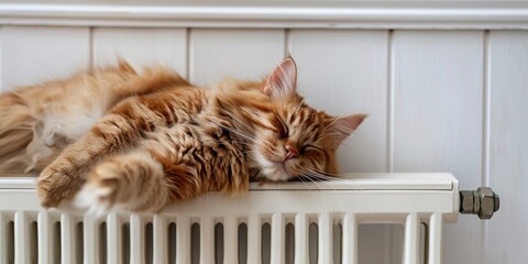 Cute cat lies on a warm radiator