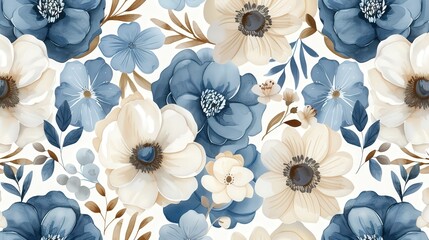 Elegant Floral Pattern with Blue and Cream Flowers