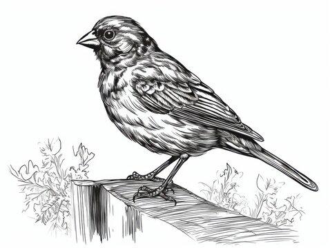recommend clip art: Black and white Vintage engraved art of a canary isolated on white background, ink sketch illustration, simple vector art design, highly detailed line art, high contrasty