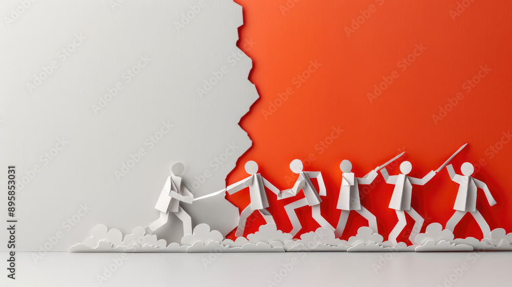 Poster manager resolving a conflict between team members, demonstrating conflict resolution skills in peopl