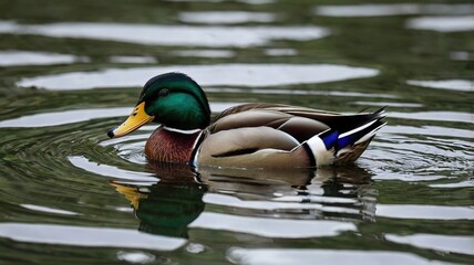 Obraz premium A duck is swimming in a pond