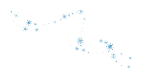 Snowflakes. Snow, snowfall. Falling scattered blue snowflakes on a white background.