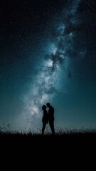 Fototapeta premium A couple standing in the dark with the stars in the background