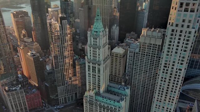 Establishing Aerial View Shot of New York City NYC, Court House Brooklyn Bridge