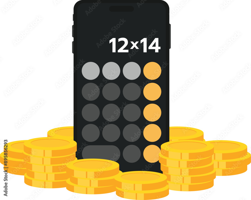 Aufkleber smartphone display a calculator app interface with golden coin.