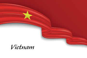 Waving ribbon with flag of Vietnam