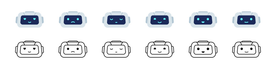 Chat bot icon. Chatbot support service. Artificial operator robot isolated on white background. Ai chat character. Chatbot vector set