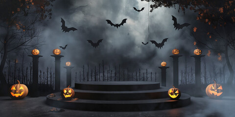 Halloween podium background product 3D. Halloween winter banner stand
