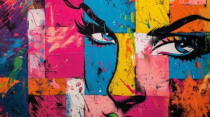 Retro Pop Art Explosion: Colorful Comic Book Style Wall Art with Dynamic Background