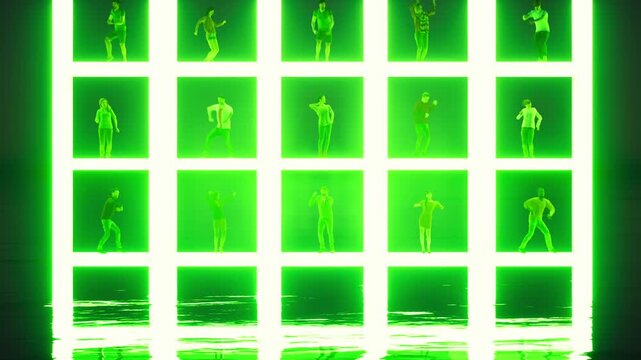 dancer neon light grid structure party silhouette