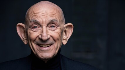 Obraz premium A man with a bald head and black jacket smiling, AI