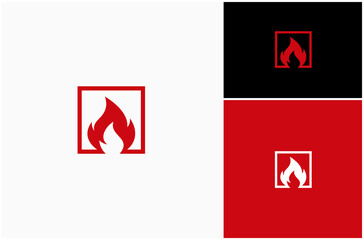 Hot Fire Flame Burn Heat Fiery Ignite Flaming Bonfire Square Frame Vector Logo Design Illustration