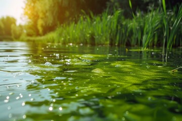 Fototapeta premium Harmful algal blooms covering a lake