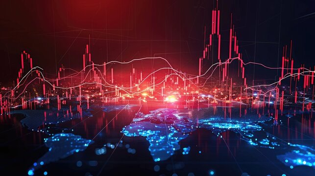 A stock market graph with technical analysis tools like moving averages, RSI, and MACD applied