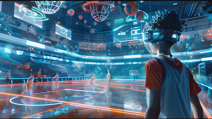 Futuristic Fantasy AI Soccer Football Match Arena.