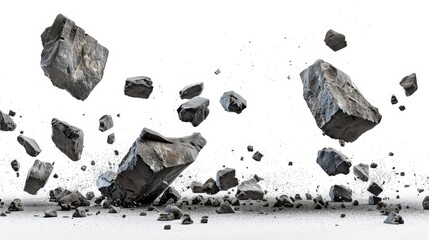 Abstract splash of falling rocks on a white background, perfect for creating dramatic and dynamic scenes