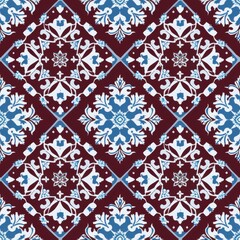 Jacquard pattern in Deep Maroon and Ice Blue seamless repeating pattern, striking contrast, cool and warm 