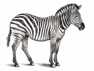 Obraz premium Black and white Vintage engraved art of a zebra isolated on white background, ink sketch illustration, simple vector art design, highly detailed line art, high contrasty 