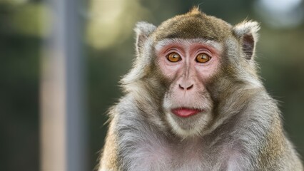Fototapeta premium A close up of a monkey with its mouth open and staring, AI