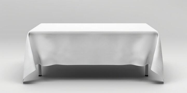 White Table Cloth. Exhibition Box Layout for Showcasing Cloth Table Banner. Black and White Throw Mockup in Front View