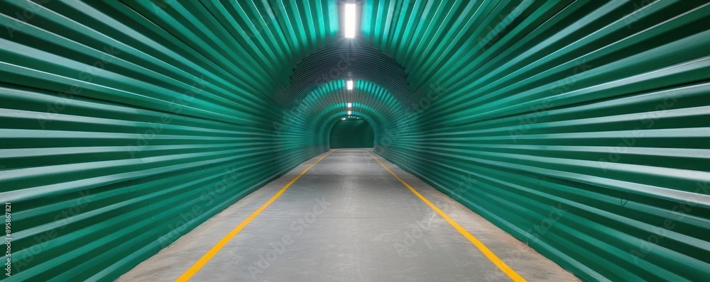 Aufkleber a long, futuristic tunnel with green lighting and yellow lines, creating an abstract and modern visu