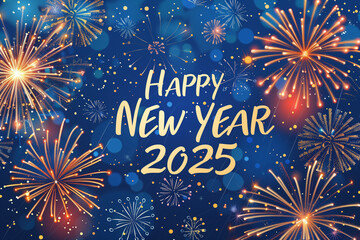 Happy New Year 2025 - Festive Fireworks Background Greeting Card Banner