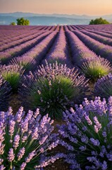 Fototapeta premium lavender field in full bloom background design with copy space