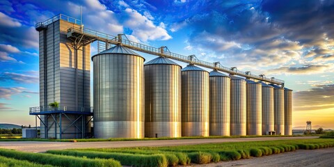 Obraz premium Industrial silos towering over the landscape, storage, agriculture, industrial, manufacturing