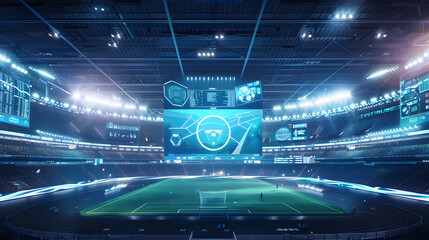 Futuristic Fantasy AI Soccer Football Match Arena.