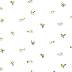 pattern with funny bees and daisies