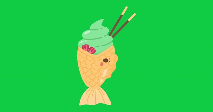 taiyaki ice cream matcha animation