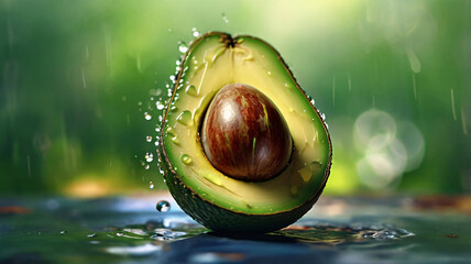 Fresh ripe Avocado fruit illustration. Natural food colorful background