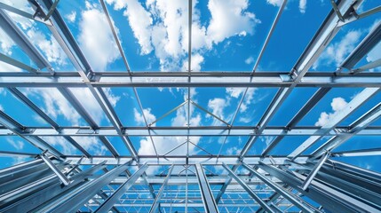 Fototapeta premium Structure roof truss steel building construction