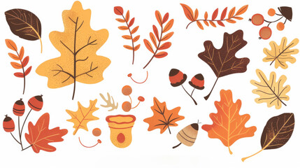 Colorful Autumn Leaves and Acorns Illustration