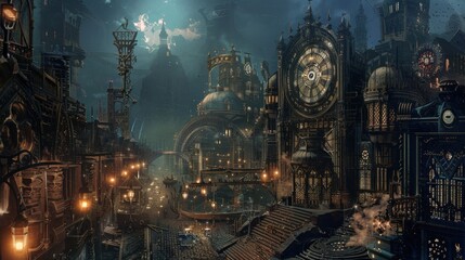 Clockwork City Digital Art Illustration