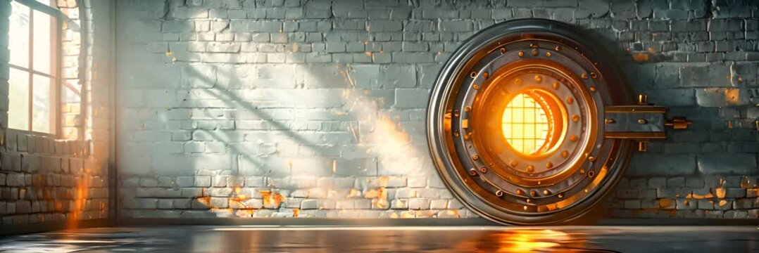 Large round unlocked metal safe in bank depository