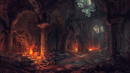 An Ancient Labyrinth Dungeon Digital Art Style