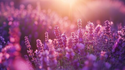 Naklejka premium Enchanting Lavender Field in the Sunset Glow
