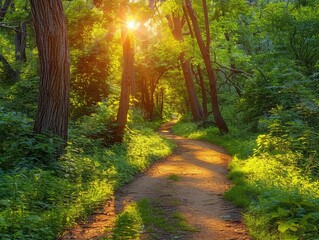 Fototapeta premium Serene Forest Walkway: Promoting Wellness and Connection with Nature