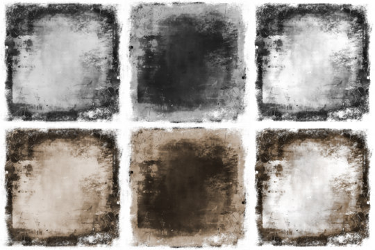 Vintage grey and sepia photo filter overlay grunge oil color texture on transparent background