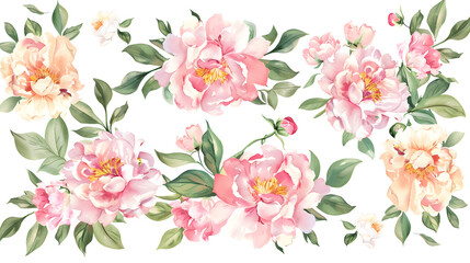 Obraz premium Peony flower bouquet background illustration