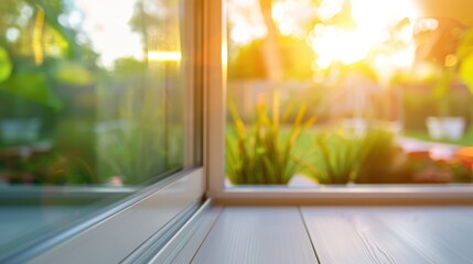 Close Up of a Modern Sliding door with Blurred Backyard View