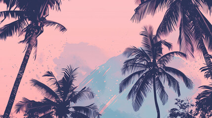 palm tree background, palm tree silhouette, sunset background, summer vacation, palm tree branches, holiday