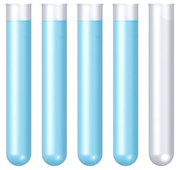 Reagenzgläser mit klaren Chemikalien, leer und voll