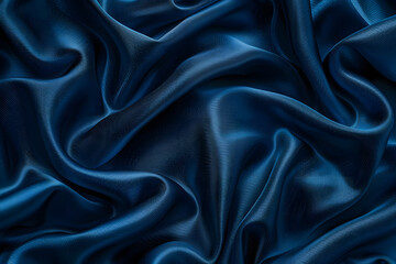 Obraz premium High-resolution seamless dark blue silk fabric texture background, draped satin surface for luxury design projects, elegant and smooth textile material