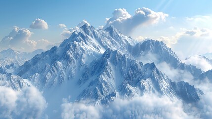 Naklejka premium Snowy Mountain Range Above Clouds