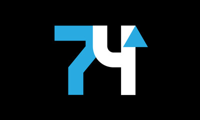 74 Triangle Number Logo Blue White Simple Modern