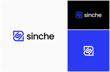 Initial Letter S Modern Geometric Minimalist Loop Frame Concept Vector Logo Design Illustration