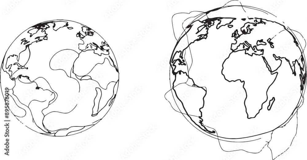 Poster Isolated modern illustration minimalist design of round global earth on white background. World globe map graphic icon with one continuous line. Isolated modern illustration minimalist design.