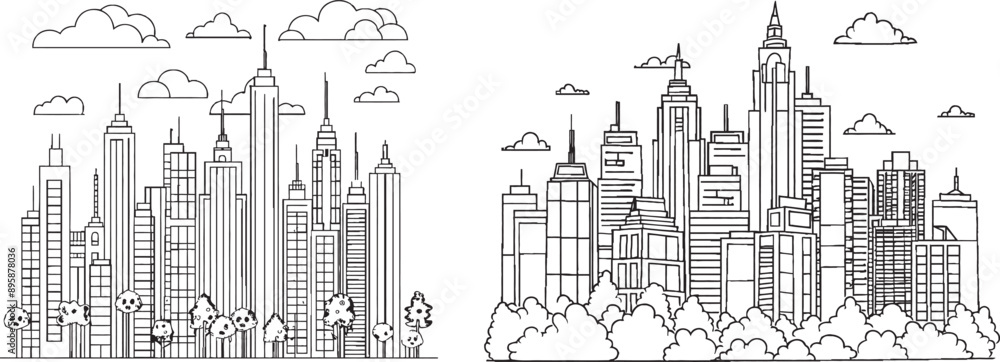 Poster an urban landscape. modern image of a city. a single continuous line.